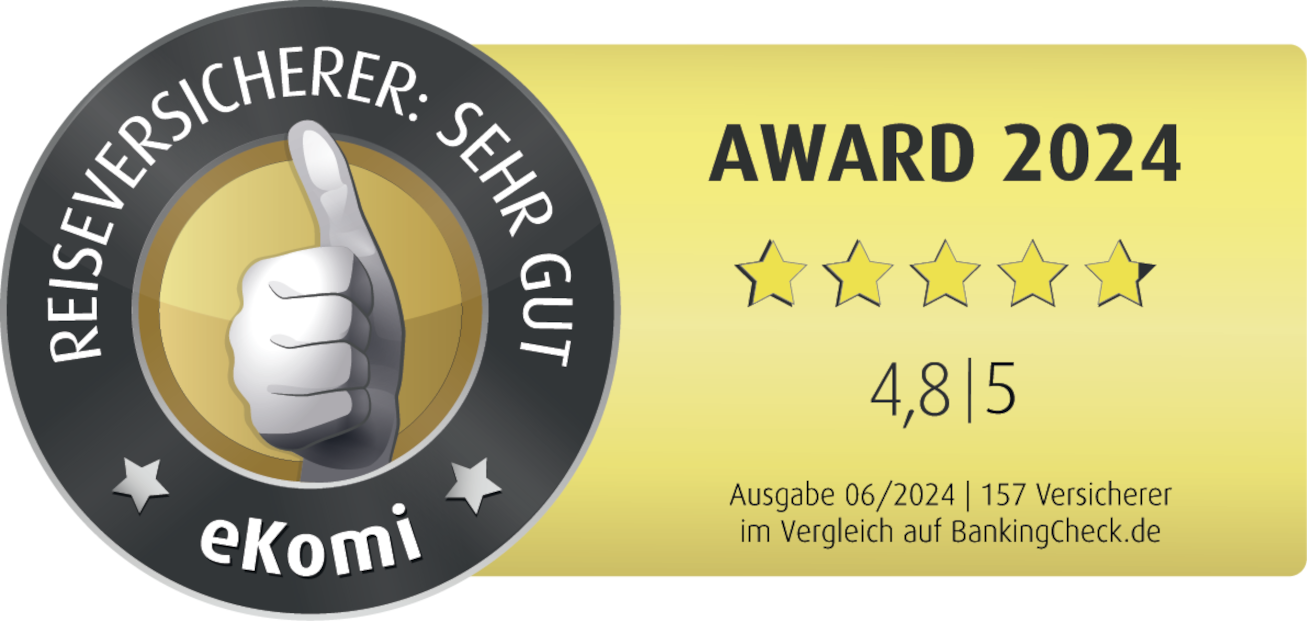 eKomi Award 2024 for travel insurers with very good